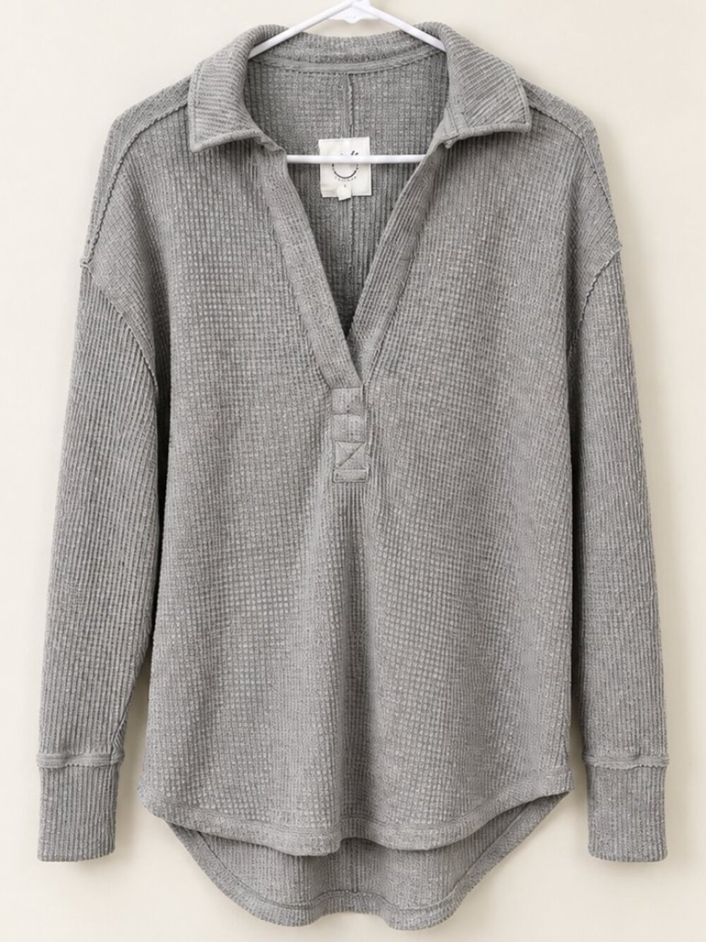 Aerie Gray Waffle Knit Oversized Collared Pullover Size XS